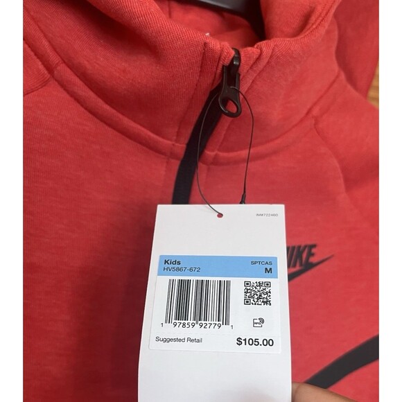 Nike Sportswear Tech Fleece Kids' Full Zip Red Hoodie Size Medium HV5867-672 - Picture 9 of 10